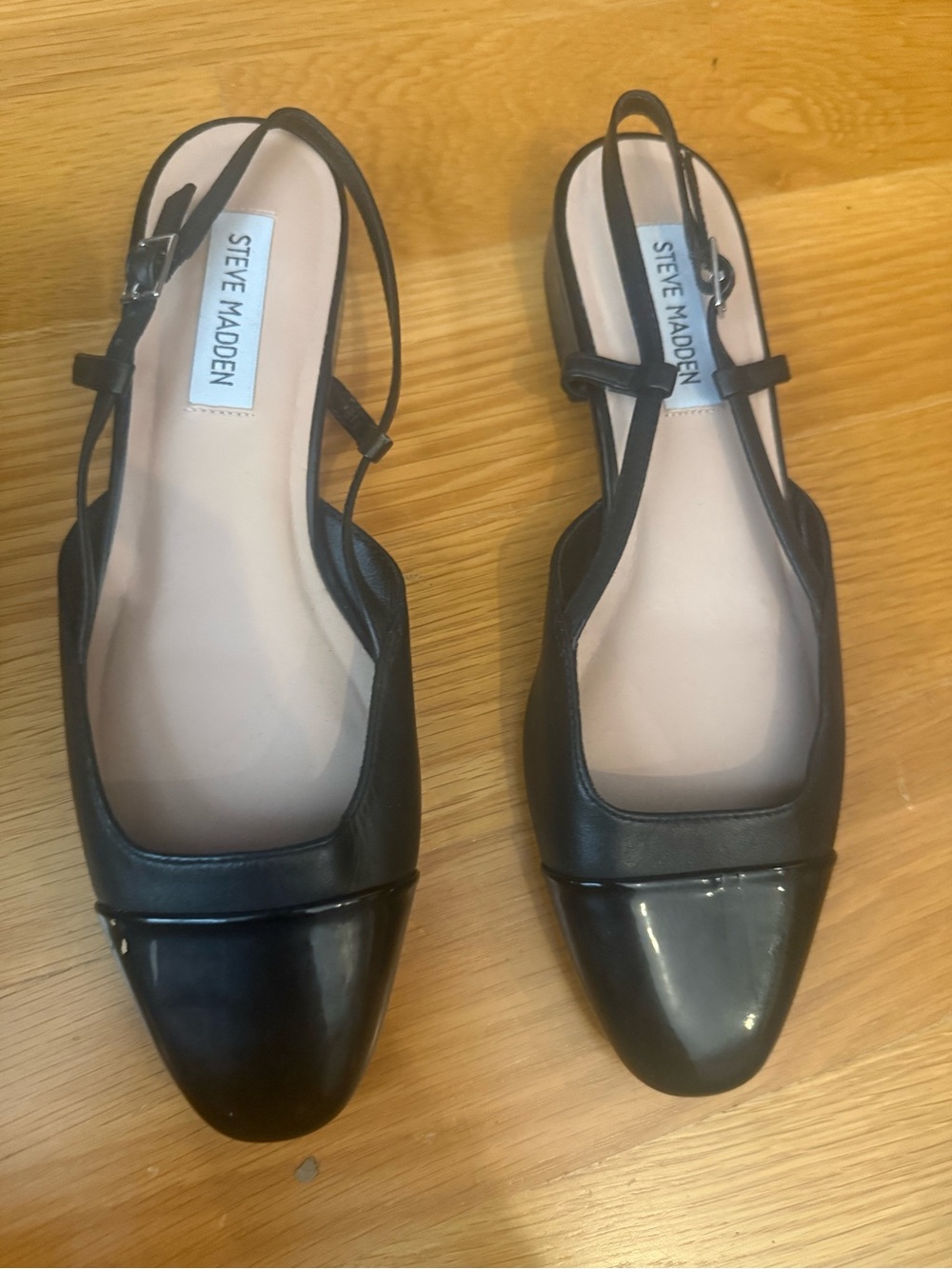 Steve Madden Black Patent Cap-Toe Slingback Flats